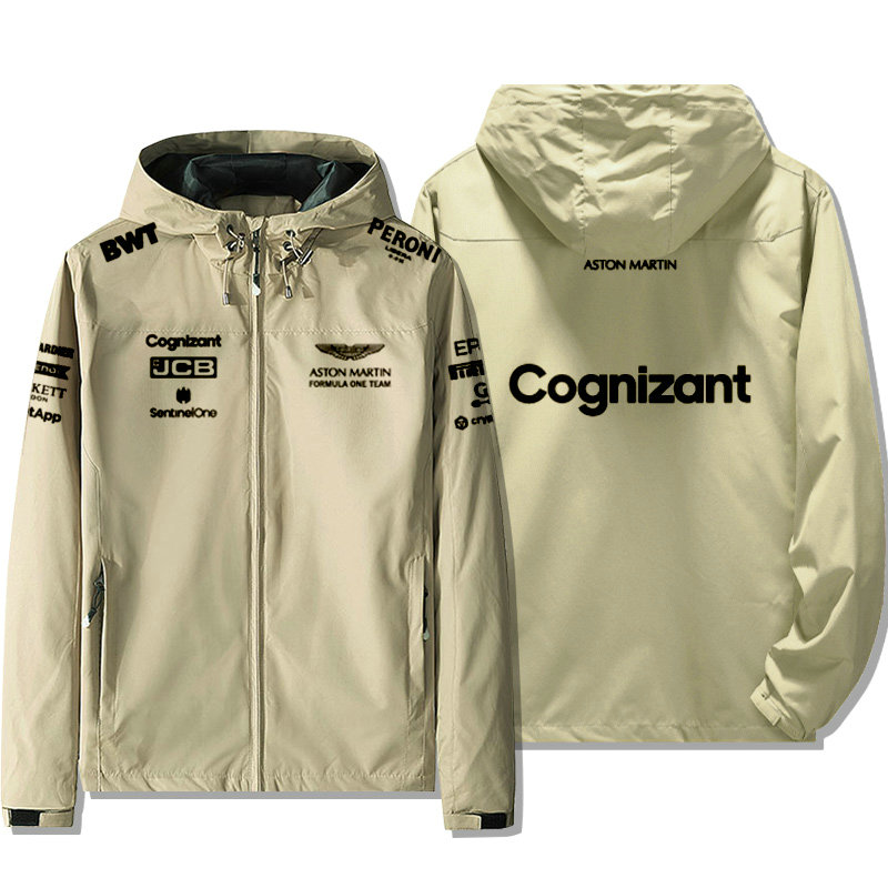 Veste Aston Martin Cognizant F1 JCB Capuche Homme Coupe-vent Imperméable